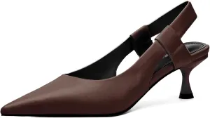 Pointed Toe Slingback Kitten Heels for Women, Leather Stiletto Heel Pumps with Elastic Strap Elegant Bridal Heel Dating Party Work Office Backless Pumps Shoes