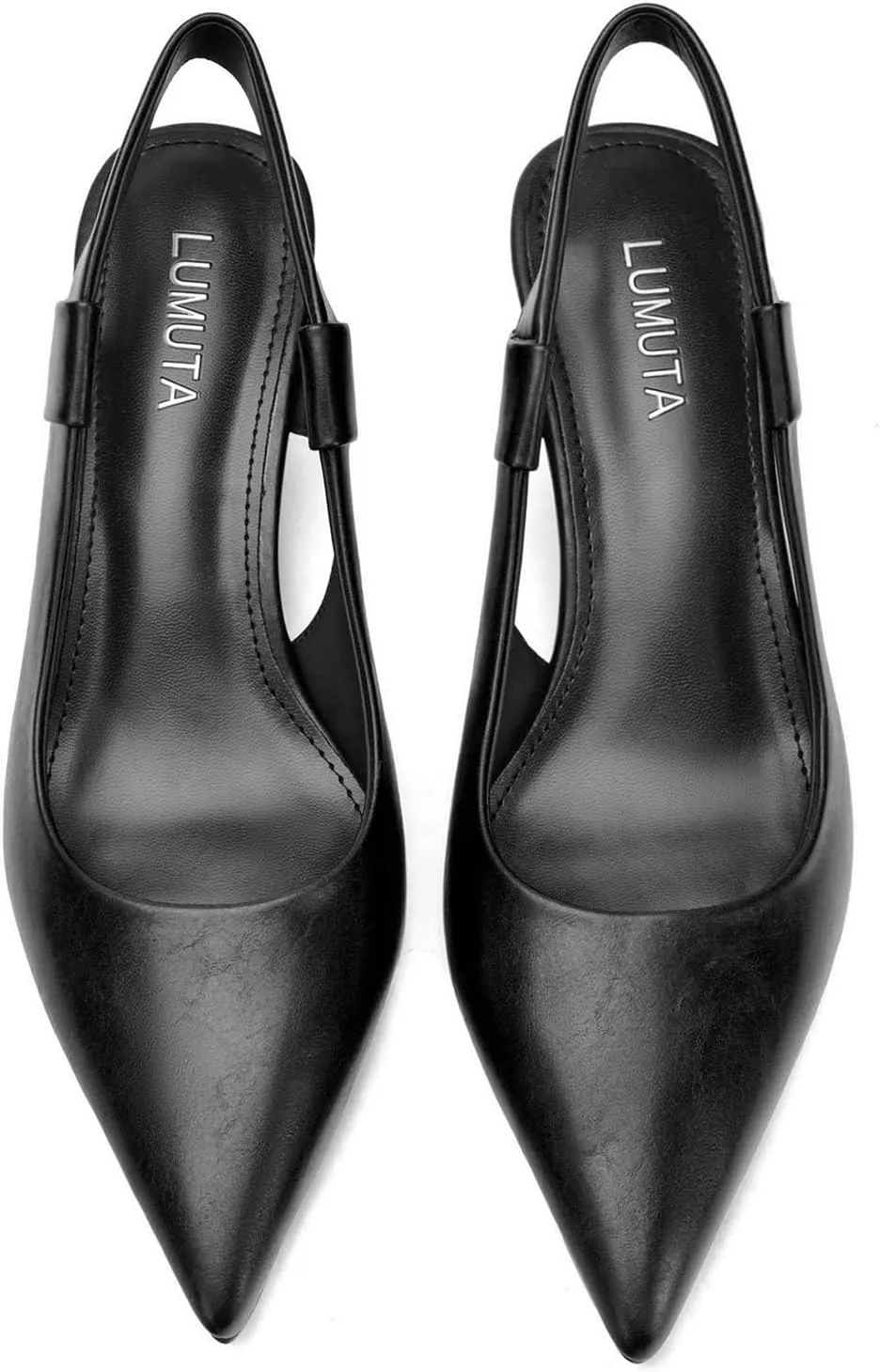 Pointed Toe Slingback Kitten Heels for Women, Leather Stiletto Heel Pumps with Elastic Strap Elegant Bridal Heel Dating Party Work Office Backless Pumps Shoes