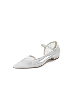 Pointed Toe Strap Buckle Mesh Low Heels