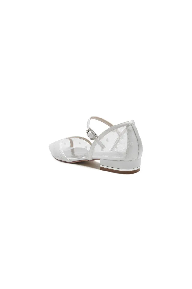 Pointed Toe Strap Buckle Mesh Low Heels