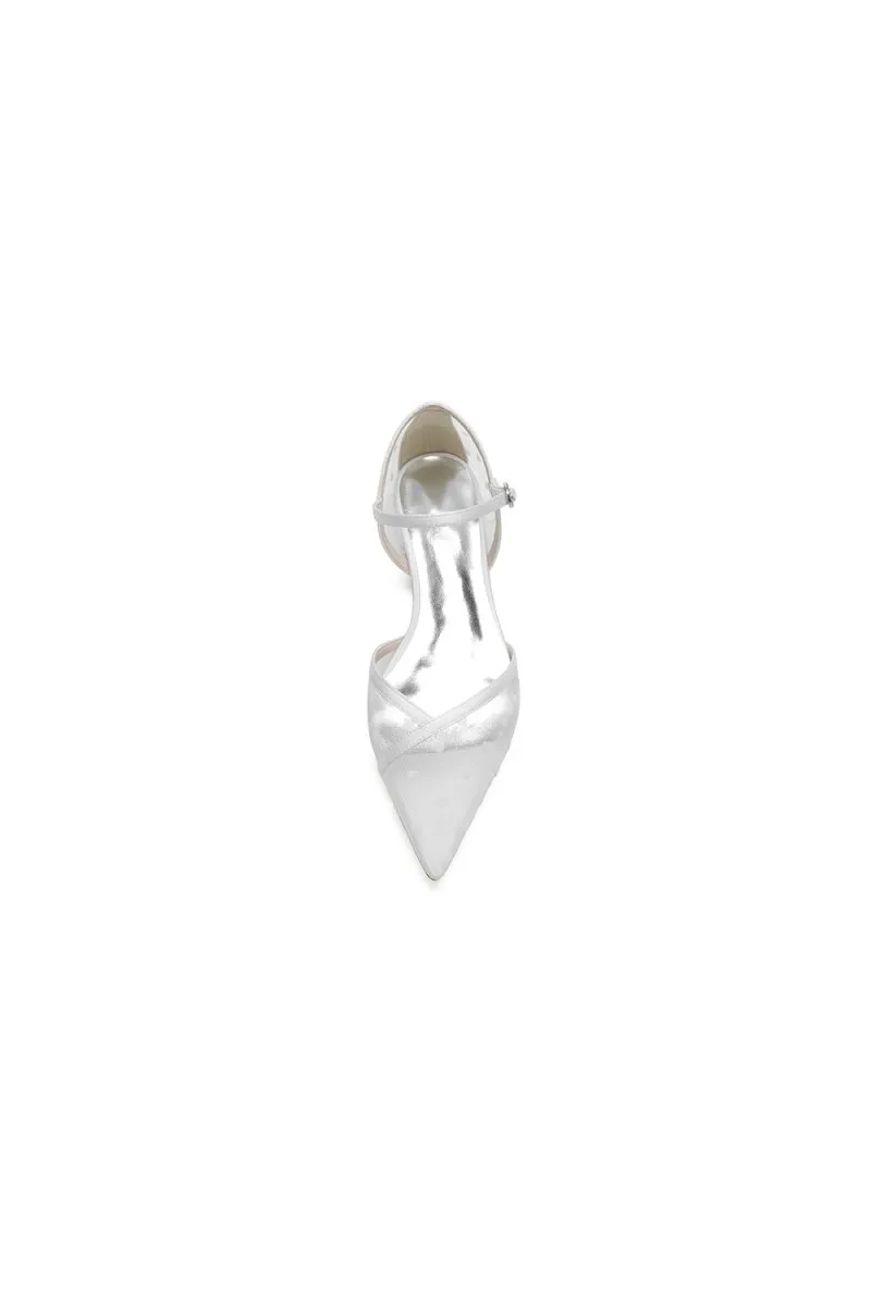 Pointed Toe Strap Buckle Mesh Low Heels