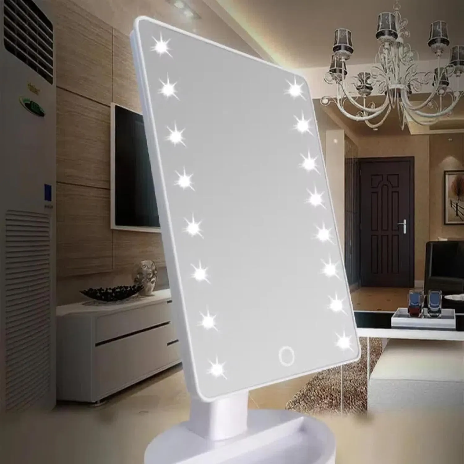 Portable, 3 Colors, Light Modes, USB Charging, LED Light, Square Makeup Mirror, with Light, Touch Screen, Desktop