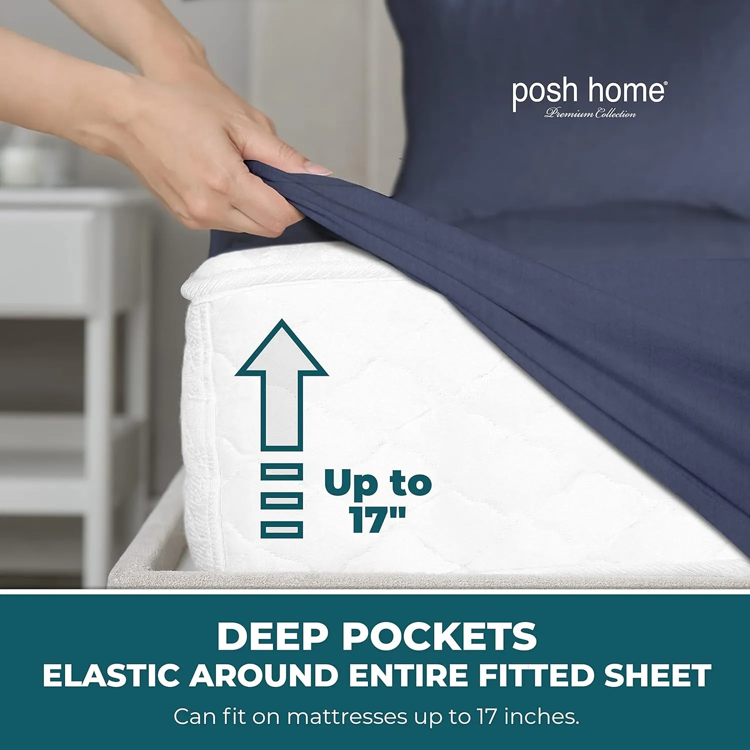 Posh Home 4-Piece Jersey Bed Sheet Set King, Navy: T-Shirt Breathable & Soft Cotton Blend Jersey Sheets Includes Flat Sheet, Fitted Sheet, & 2 Pillowcases