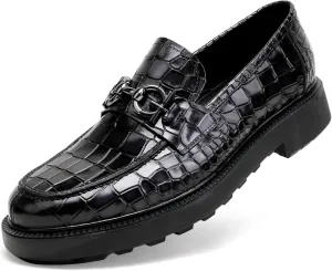 Premium Mens Leather Dress Shoes, Classic Casual Crocodile Printed Business Buckle Dress Slip on Penny Loafer Party Wedding Shoes for Mens