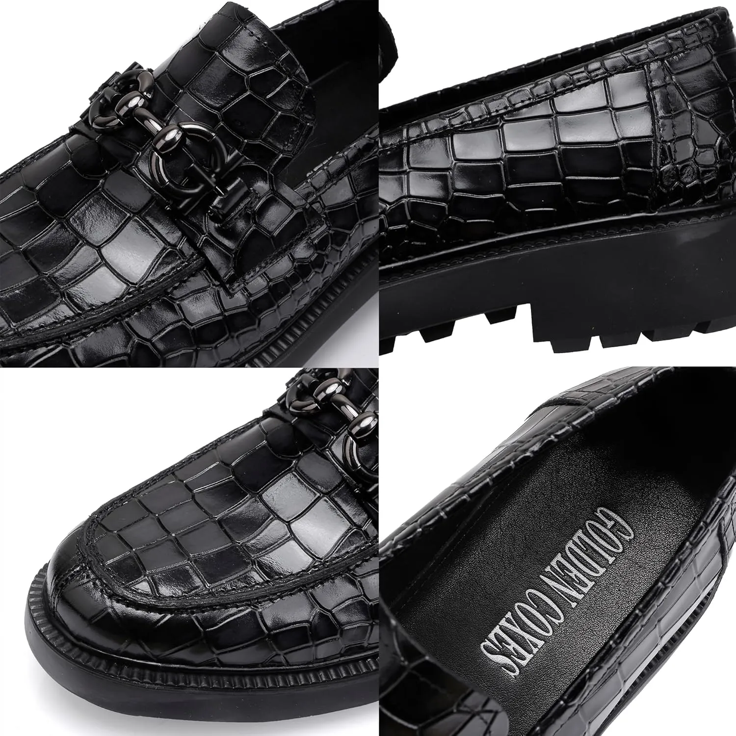 Premium Mens Leather Dress Shoes, Classic Casual Crocodile Printed Business Buckle Dress Slip on Penny Loafer Party Wedding Shoes for Mens
