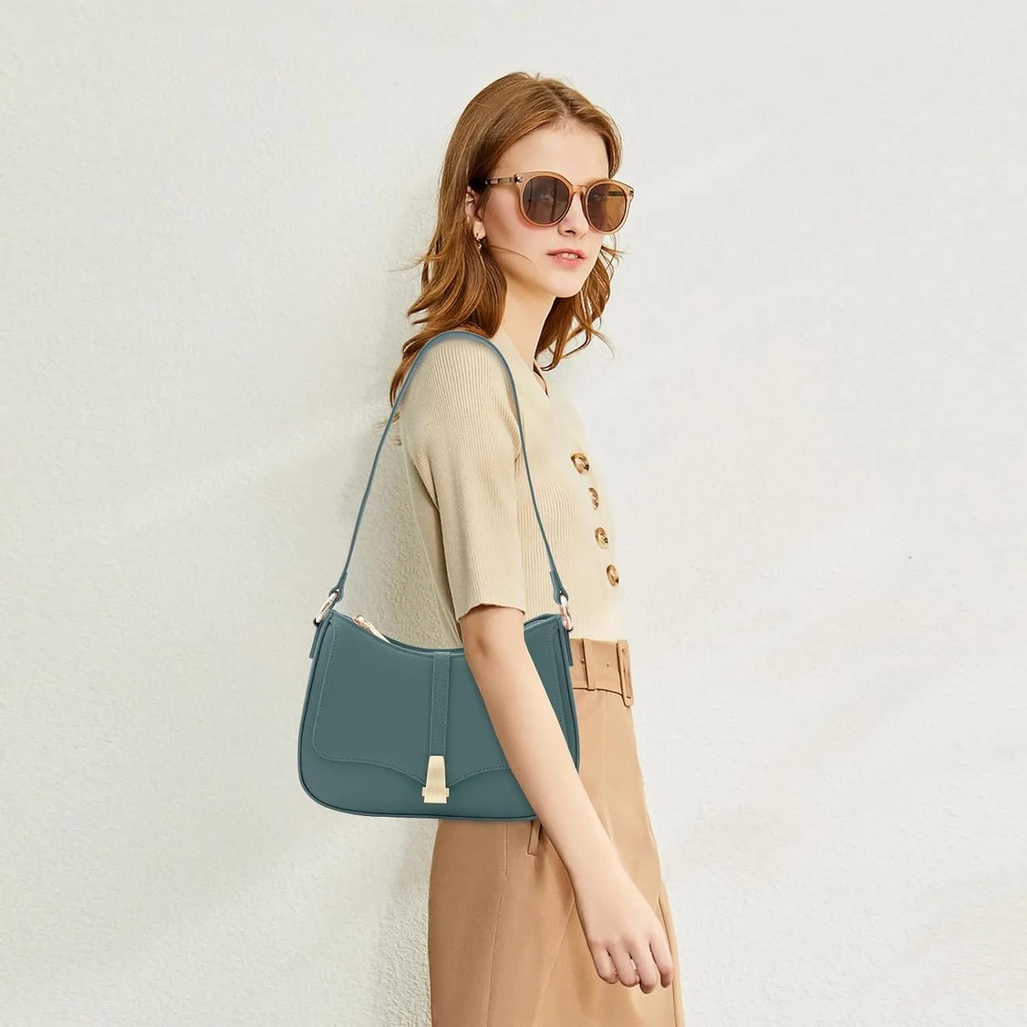 Prettyzys Crescent Shoulder Bag for Women, Vintage Retro Vegan Leather Clutch Tote Handbags Crossbody Bags Handbag for Women