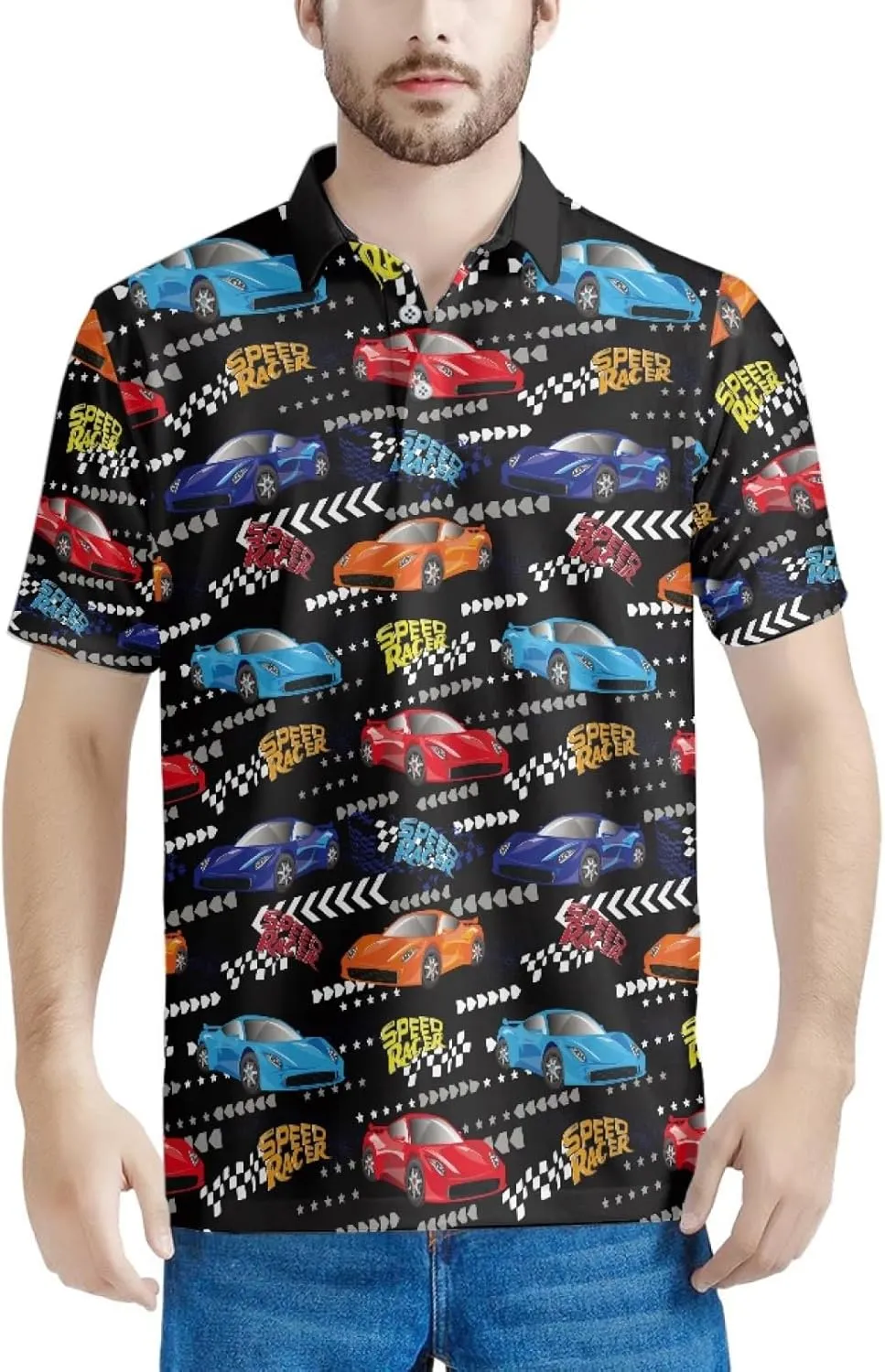 Princess Colorful Crowns Men's Classic Polo Shirt, 3-Button Closure Pique Polo Shirt, Summer Fashion Golf Shirt