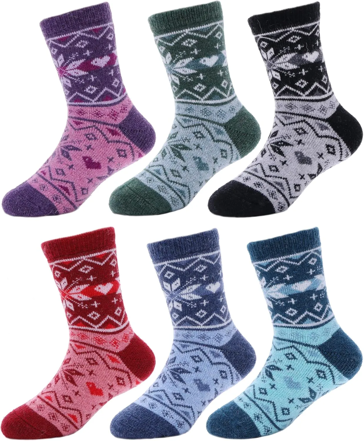 ProEtrade Merino Wool Socks for Kids Toddlers Boys Girls Thick Thermal Warm Winter Hiking Heavy Cozy Crew Socks 6 Pack
