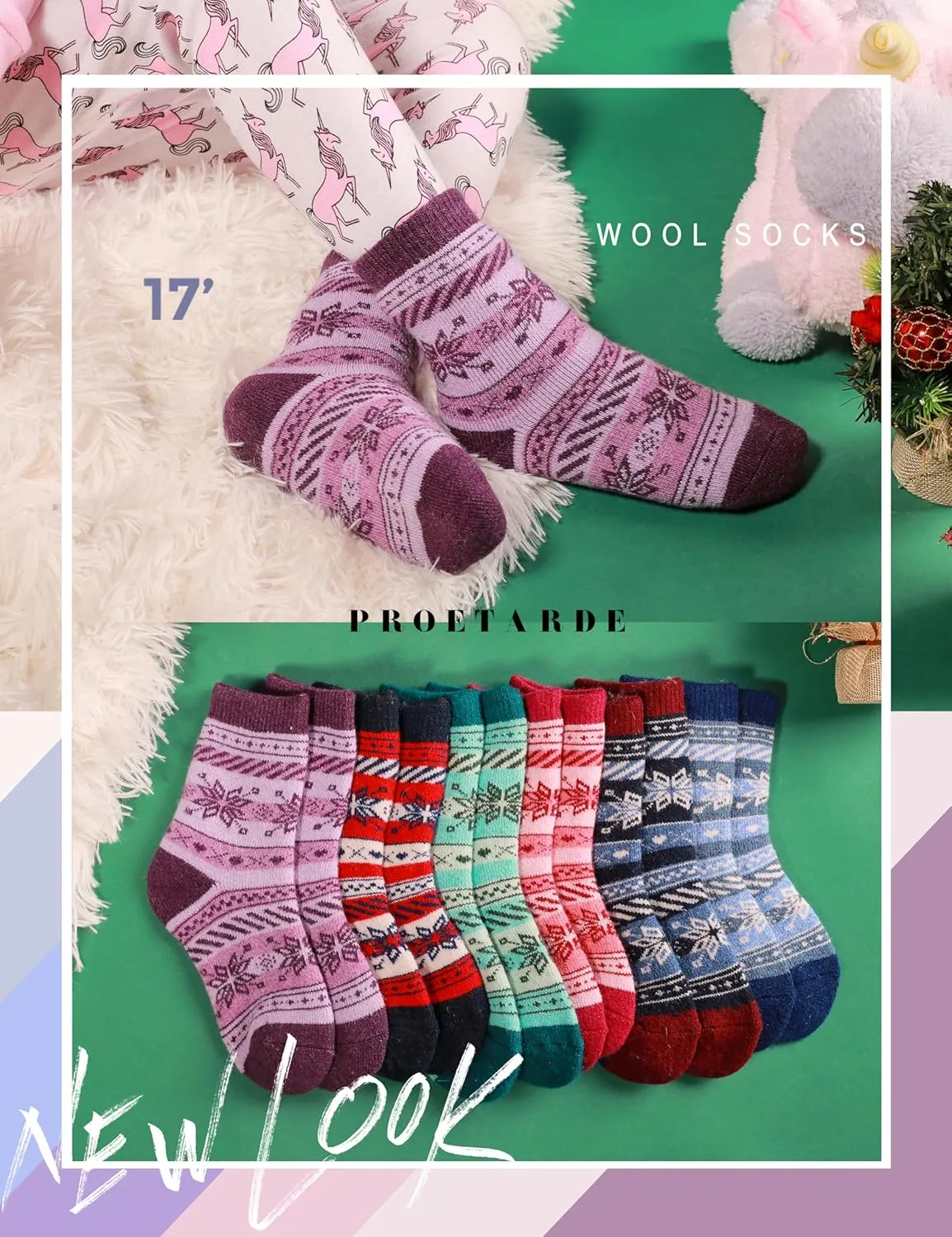 ProEtrade Merino Wool Socks for Kids Toddlers Boys Girls Thick Thermal Warm Winter Hiking Heavy Cozy Crew Socks 6 Pack