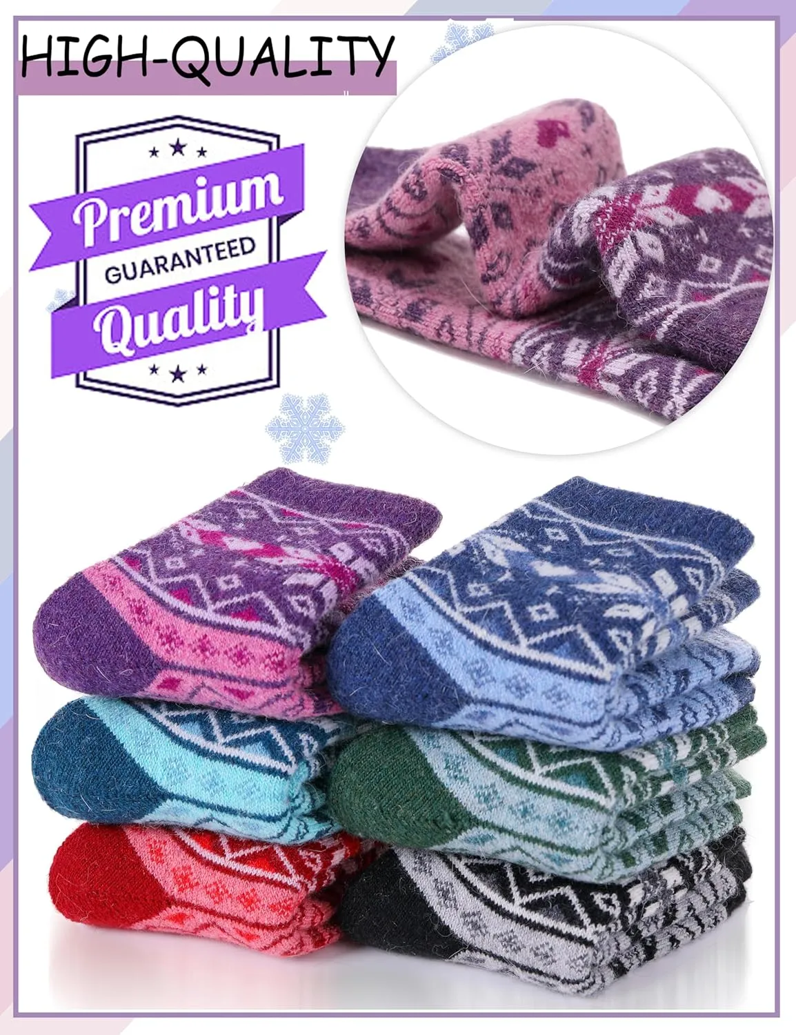 ProEtrade Merino Wool Socks for Kids Toddlers Boys Girls Thick Thermal Warm Winter Hiking Heavy Cozy Crew Socks 6 Pack