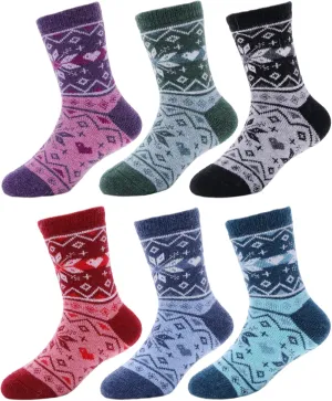 ProEtrade Merino Wool Socks for Kids Toddlers Boys Girls Thick Thermal Warm Winter Hiking Heavy Cozy Crew Socks 6 Pack