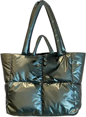 Puffer Tote Bag for Women,Light Weight Quilted Puffy Shoulder Handbag,Padded Down Hobo Purse for Girl