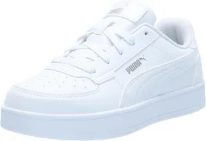 PUMA Caven Sneaker, White Silver Black, 4 US Unisex Big Kid