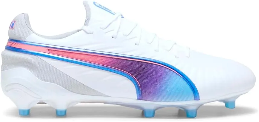 PUMA - Womens King Ultimate Fg/Ag Shoes, Color White/Bluemazing/Flat Light Gray/Suns, Size: 8 M US