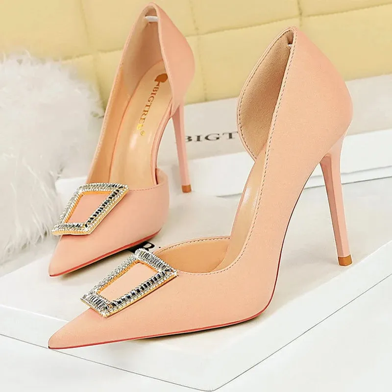 Pumps Metal Rhinestone Lady Heels Luxury Party Shoes Elegant Women's High Heels