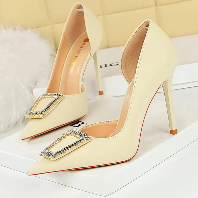 Pumps Metal Rhinestone Lady Heels Luxury Party Shoes Elegant Women's High Heels