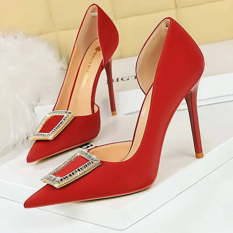 Pumps Metal Rhinestone Lady Heels Luxury Party Shoes Elegant Women's High Heels