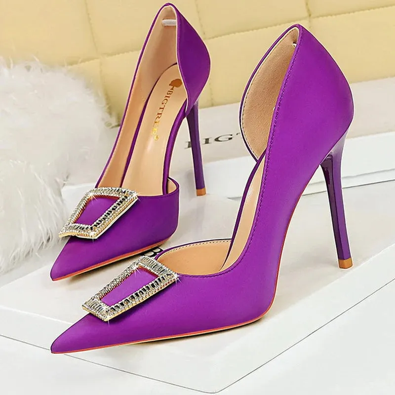 Pumps Metal Rhinestone Lady Heels Luxury Party Shoes Elegant Women's High Heels
