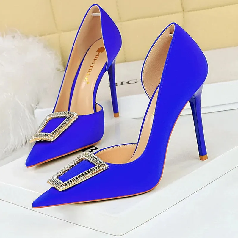Pumps Metal Rhinestone Lady Heels Luxury Party Shoes Elegant Women's High Heels