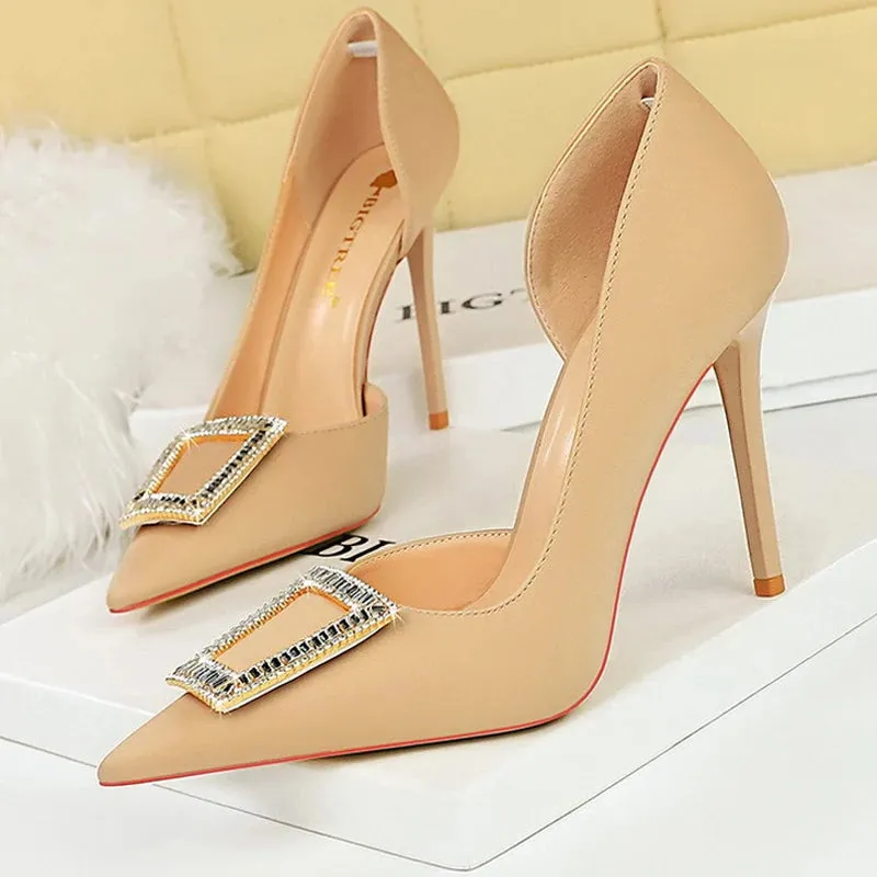 Pumps Metal Rhinestone Lady Heels Luxury Party Shoes Elegant Women's High Heels