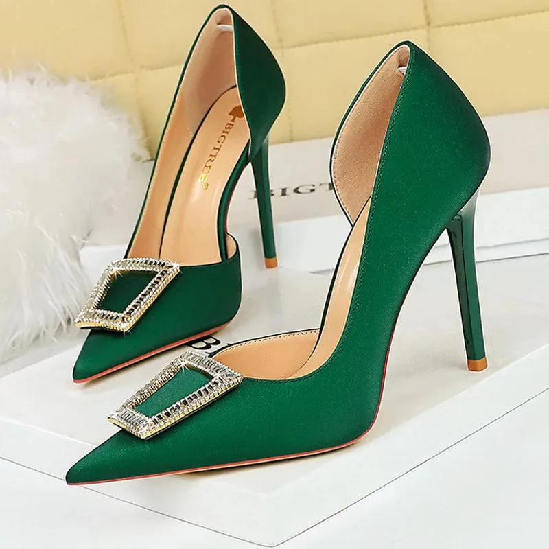 Pumps Metal Rhinestone Lady Heels Luxury Party Shoes Elegant Women's High Heels