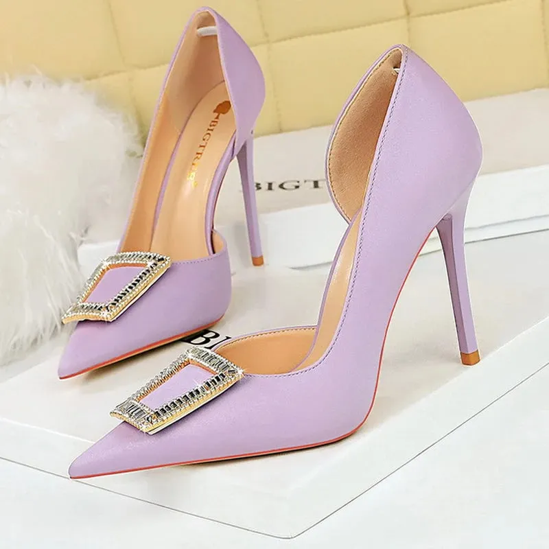 Pumps Metal Rhinestone Lady Heels Luxury Party Shoes Elegant Women's High Heels