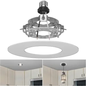 R5 and 6 Recessed Can Light Conversion Kit, Fixture Upgrade, Pendant & Hanging Light, Ceiling Fan Compatible, 7¾ Inch Flat Steel Ceiling Medallion, White Finish