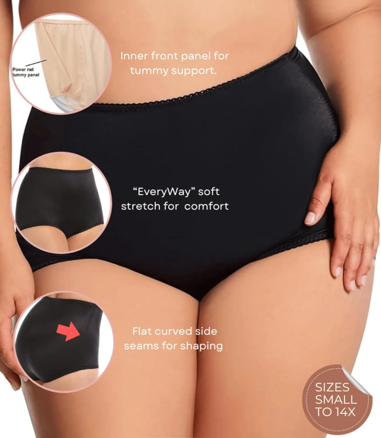 Rago 511 Light Shaping Brief | Size Sm - 14XL | Made in USA | High-Rise, Tummy Control, No Show Seams, Cotton Crotch