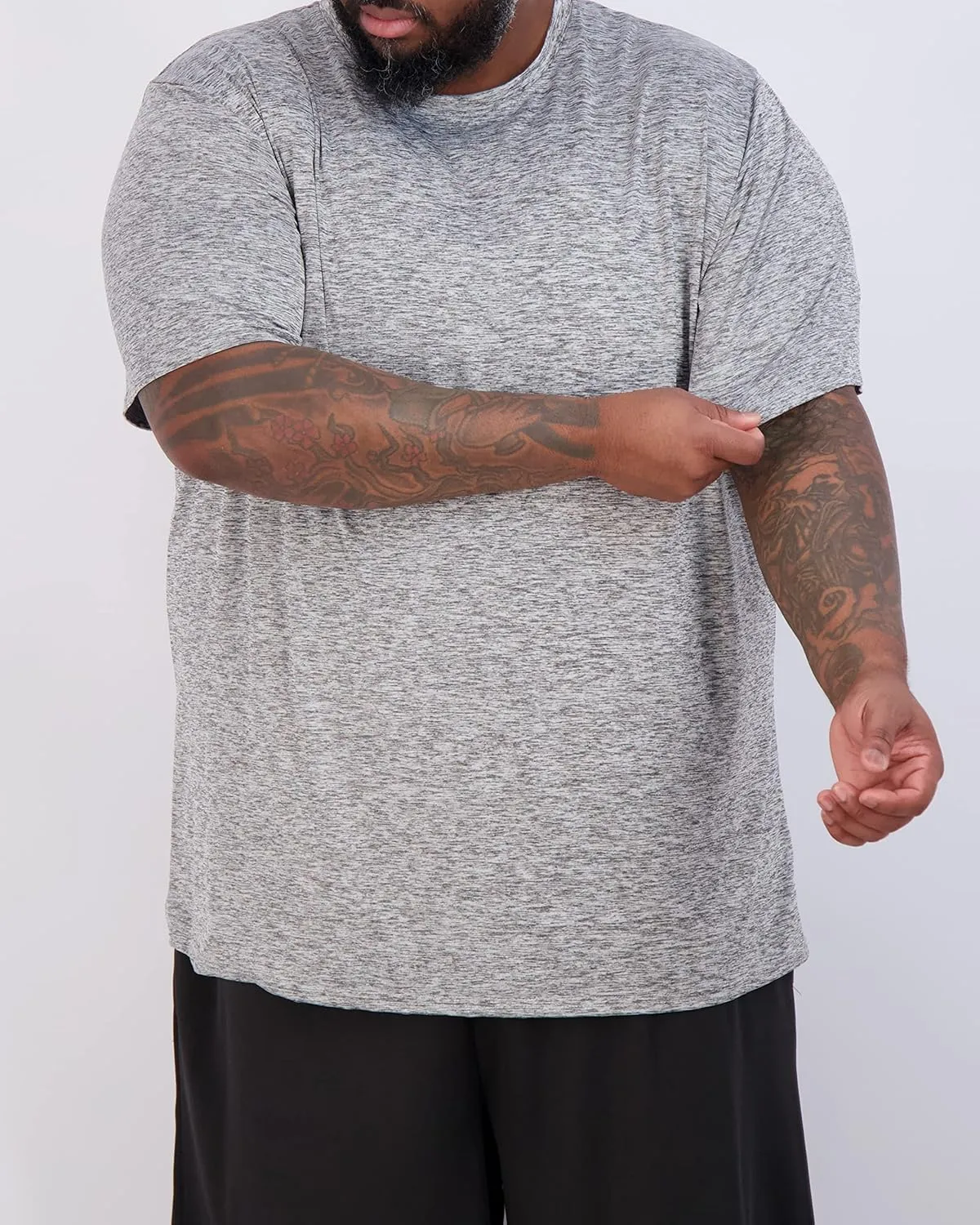 Real Essentials 3 Pack: Men’s Big & Tall Tech Stretch Long-Sleeve & Short-Sleeve Dry-Fit T-Shirt (3XT-5XT)
