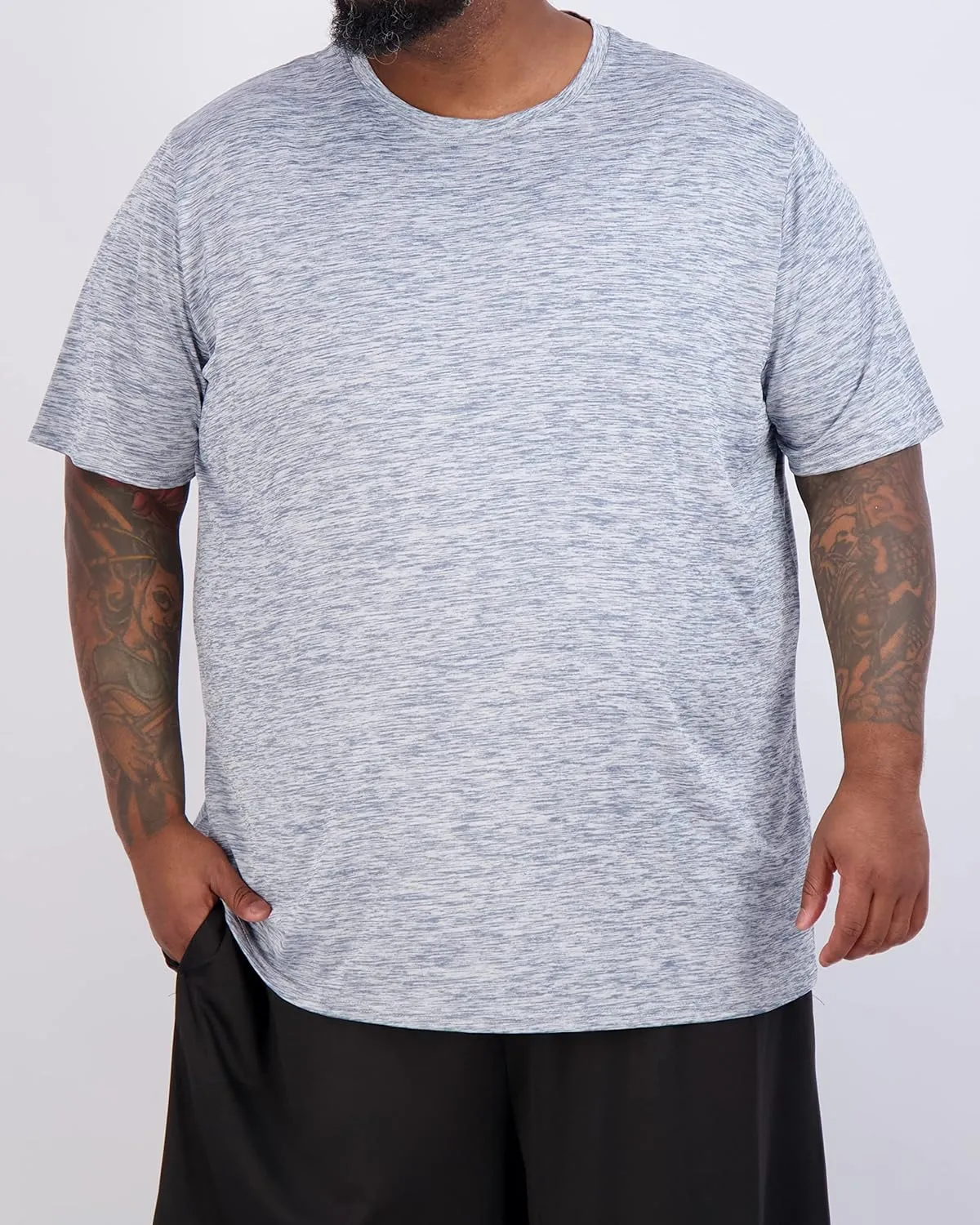 Real Essentials 3 Pack: Men’s Big & Tall Tech Stretch Long-Sleeve & Short-Sleeve Dry-Fit T-Shirt (3XT-5XT)