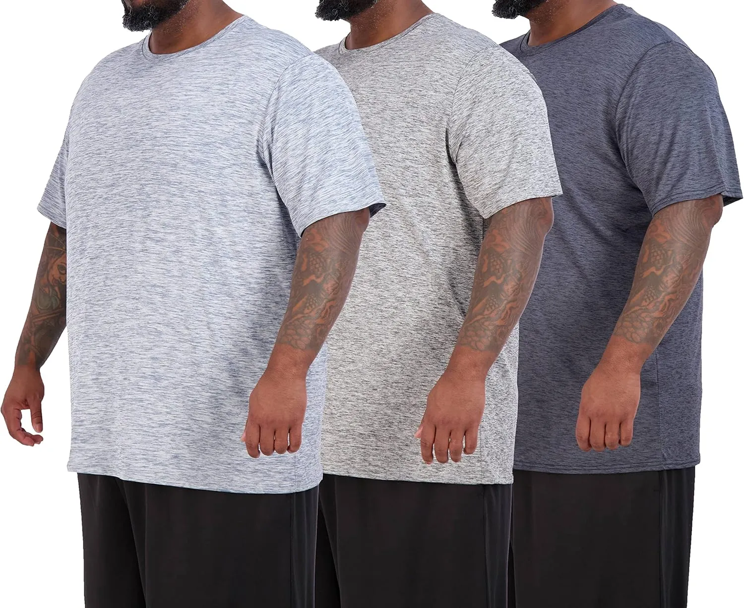 Real Essentials 3 Pack: Men’s Big & Tall Tech Stretch Long-Sleeve & Short-Sleeve Dry-Fit T-Shirt (3XT-5XT)