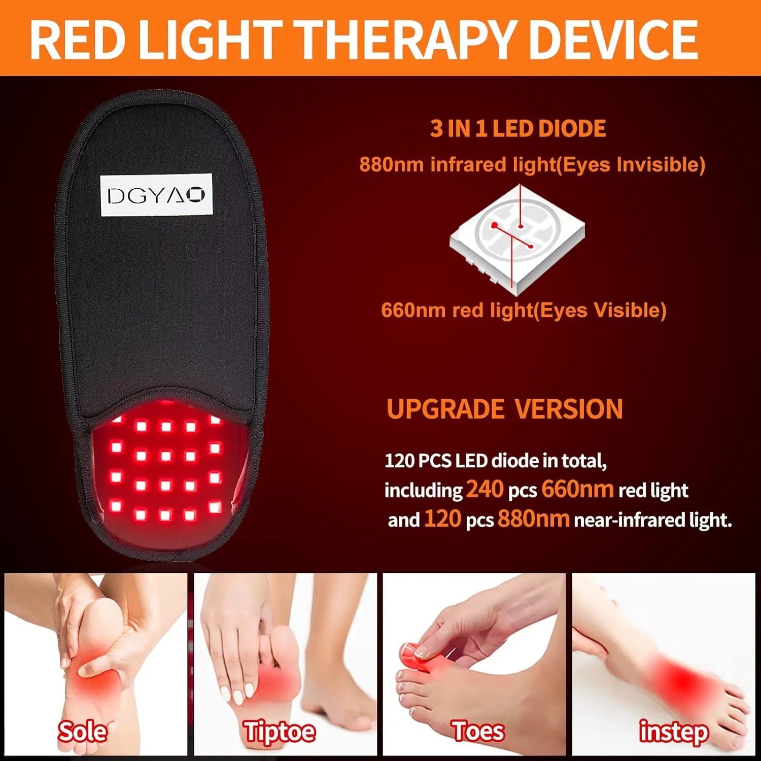 Red Light Therapy for Feet Pain Relief Near Infrared Light Therapy Foot Slippers Toes Pad Recovery Devices with 660nm＆880nm Wavelengths Treatment Shoes for Instep