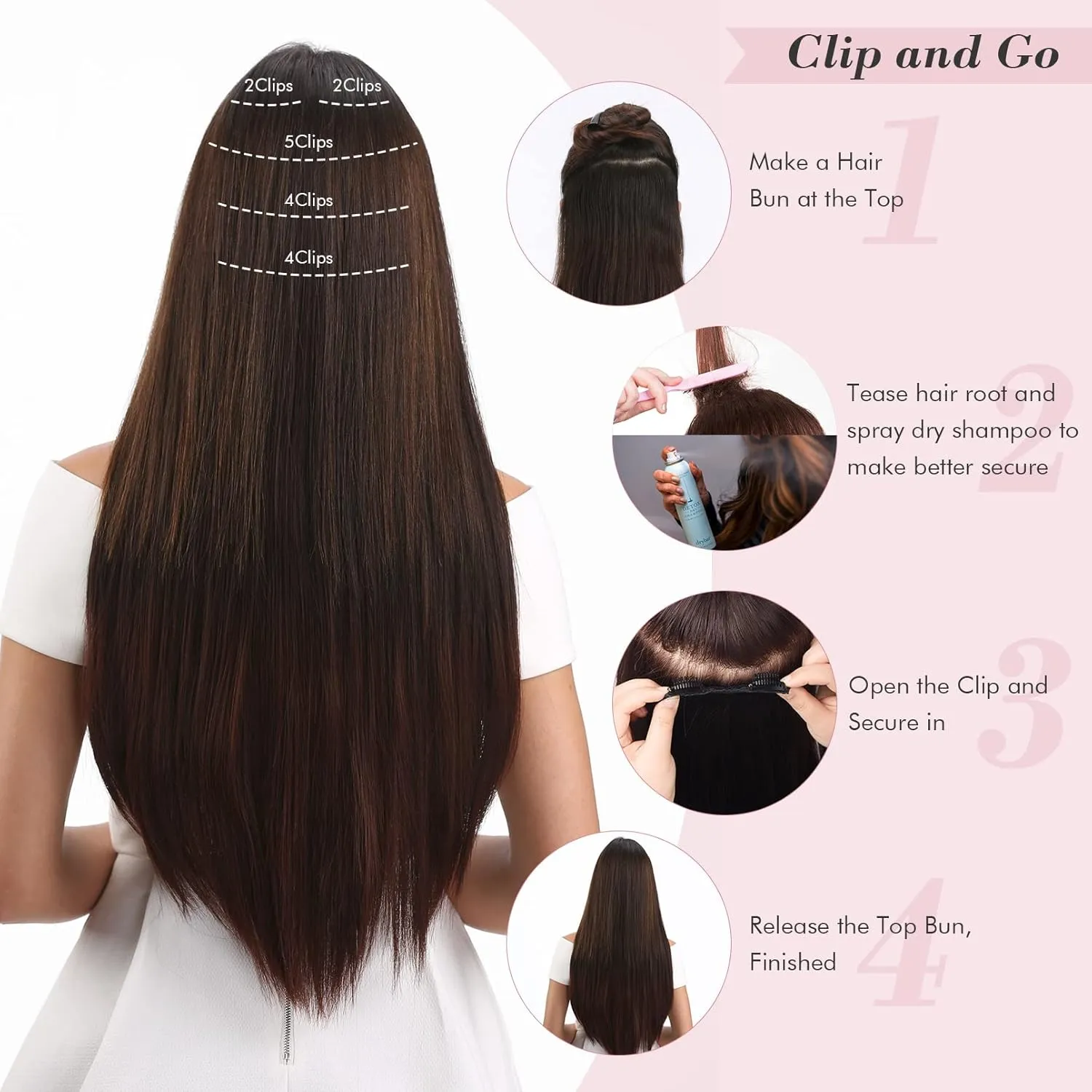 REECHO Clip in Hair Extensions, Hair Extensions Thick Long Lace Weft Lightweight Synthetic Hairpieces for Women 24 Inch-240 Gram(Pack of 5), Ash Blonde with Highlights