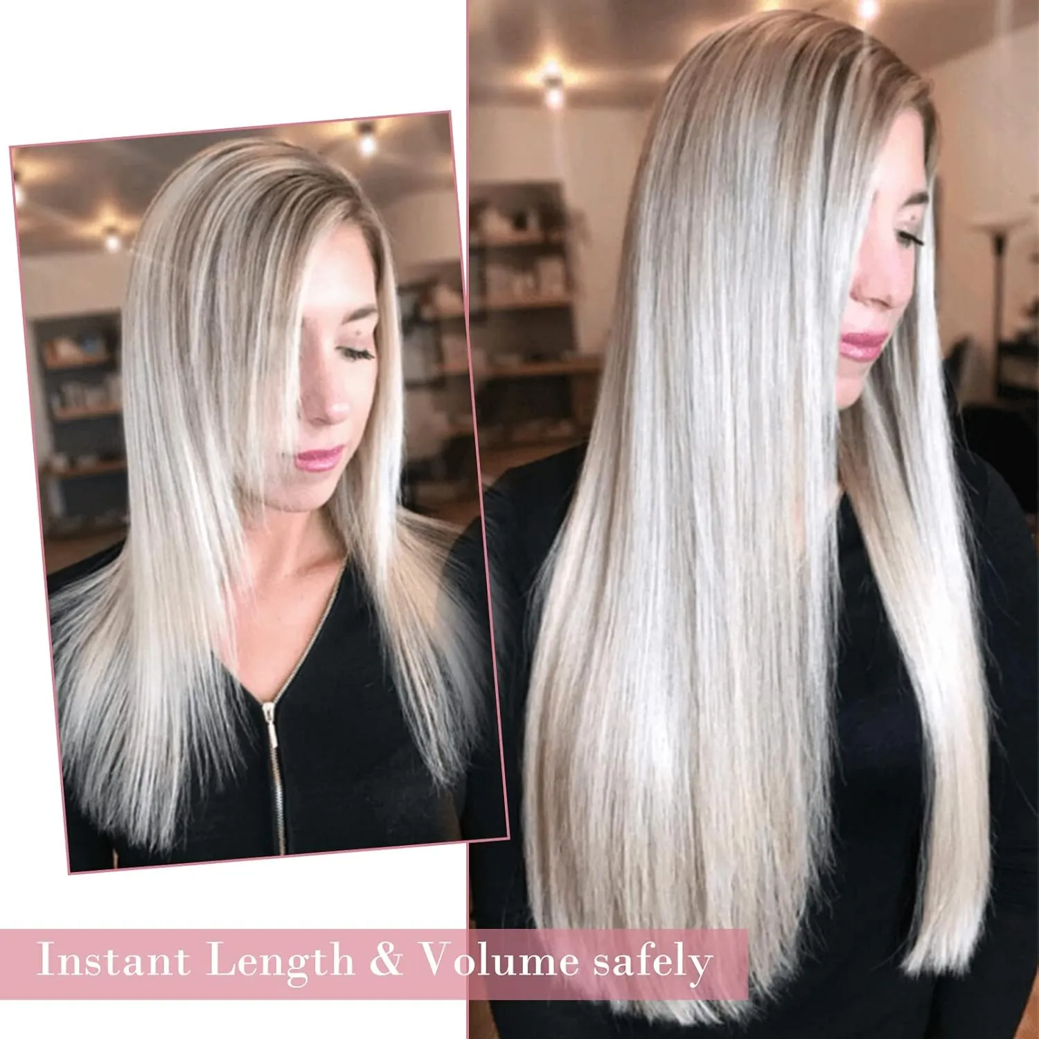 REECHO Clip in Hair Extensions, Hair Extensions Thick Long Lace Weft Lightweight Synthetic Hairpieces for Women 24 Inch-240 Gram(Pack of 5), Ash Blonde with Highlights