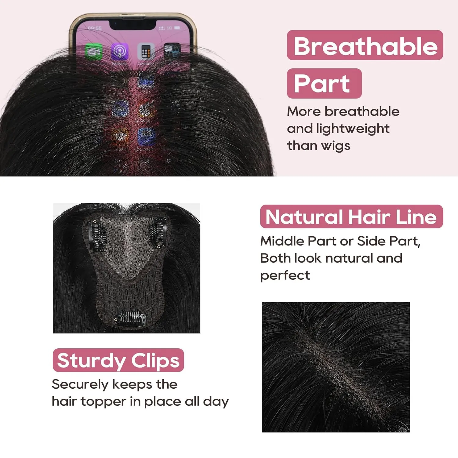 REECHO Human Hair Topper, 10 Inch Hair Toppers for Women Real Human Hair, Real Human Wiglet Adding Targeted Coverage for Thinning Hair, Chestnut Brown with Highlights