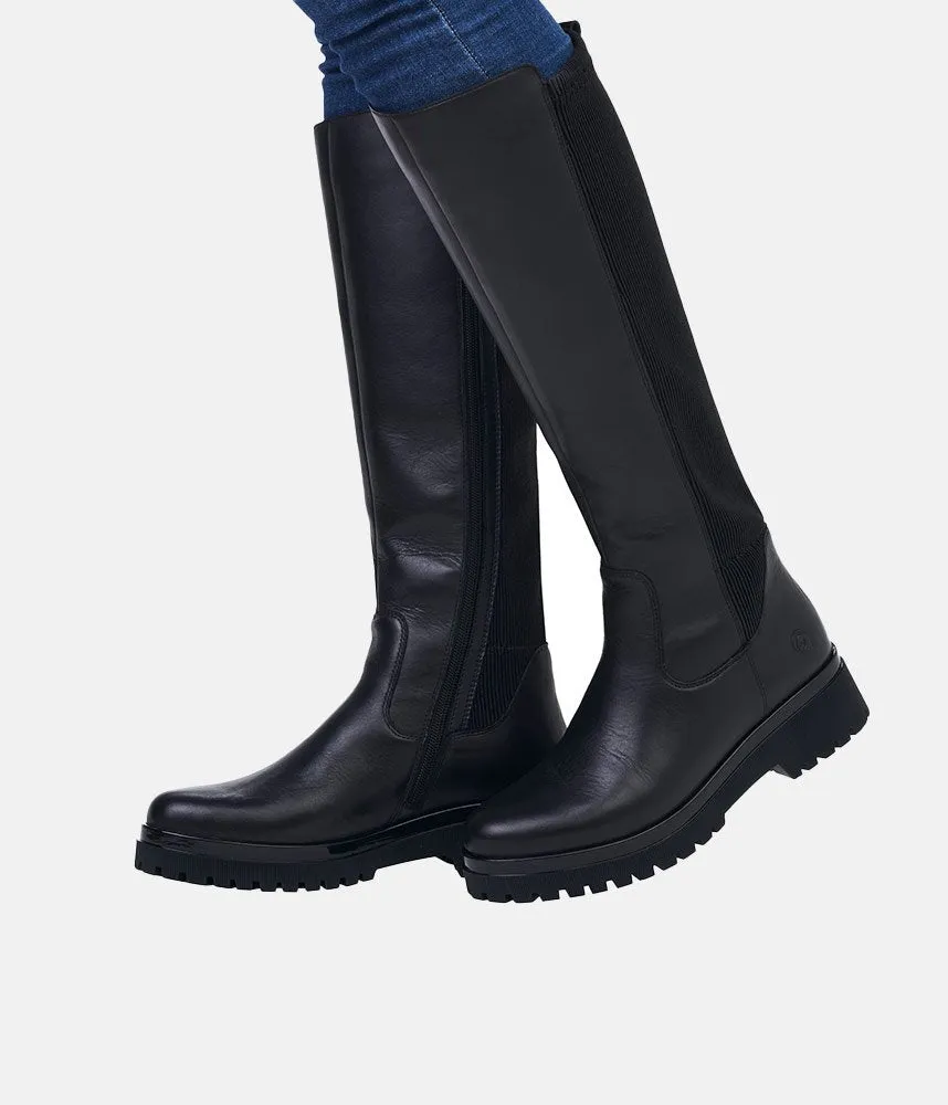 Remonte Classic Black Leather Long Boots