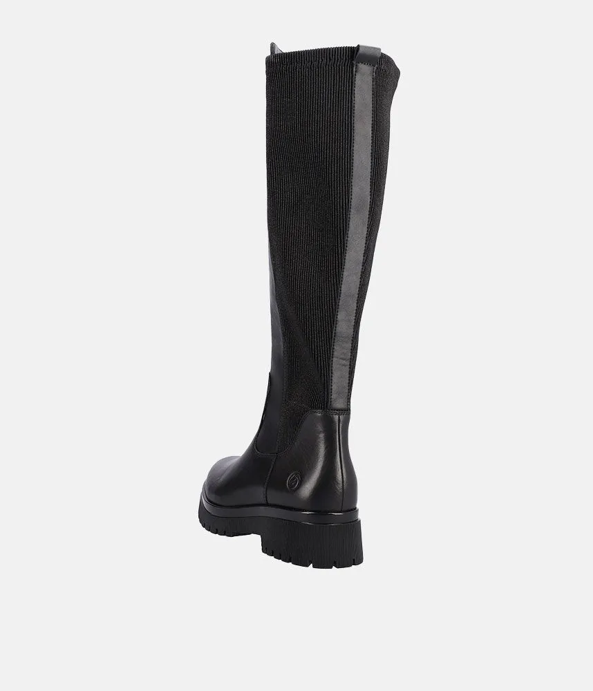 Remonte Classic Black Leather Long Boots