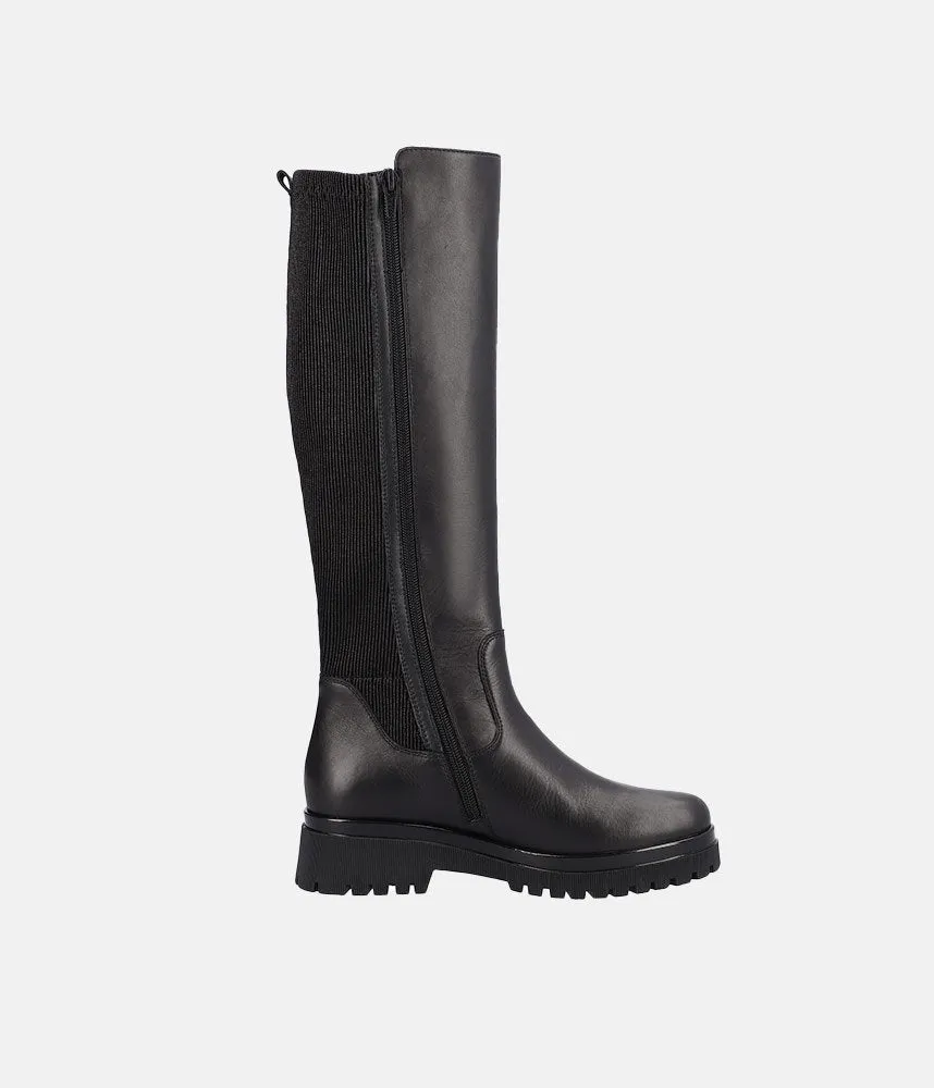 Remonte Classic Black Leather Long Boots