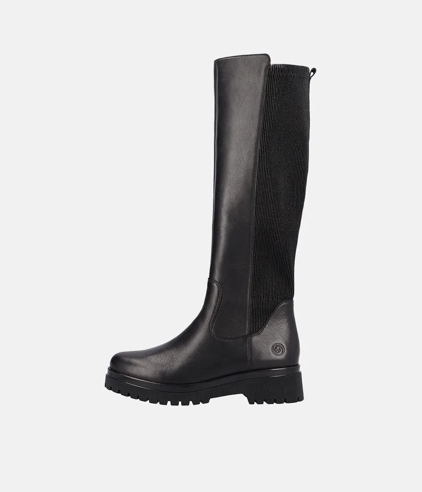Remonte Classic Black Leather Long Boots