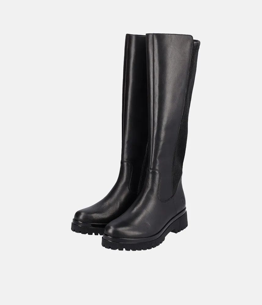 Remonte Classic Black Leather Long Boots