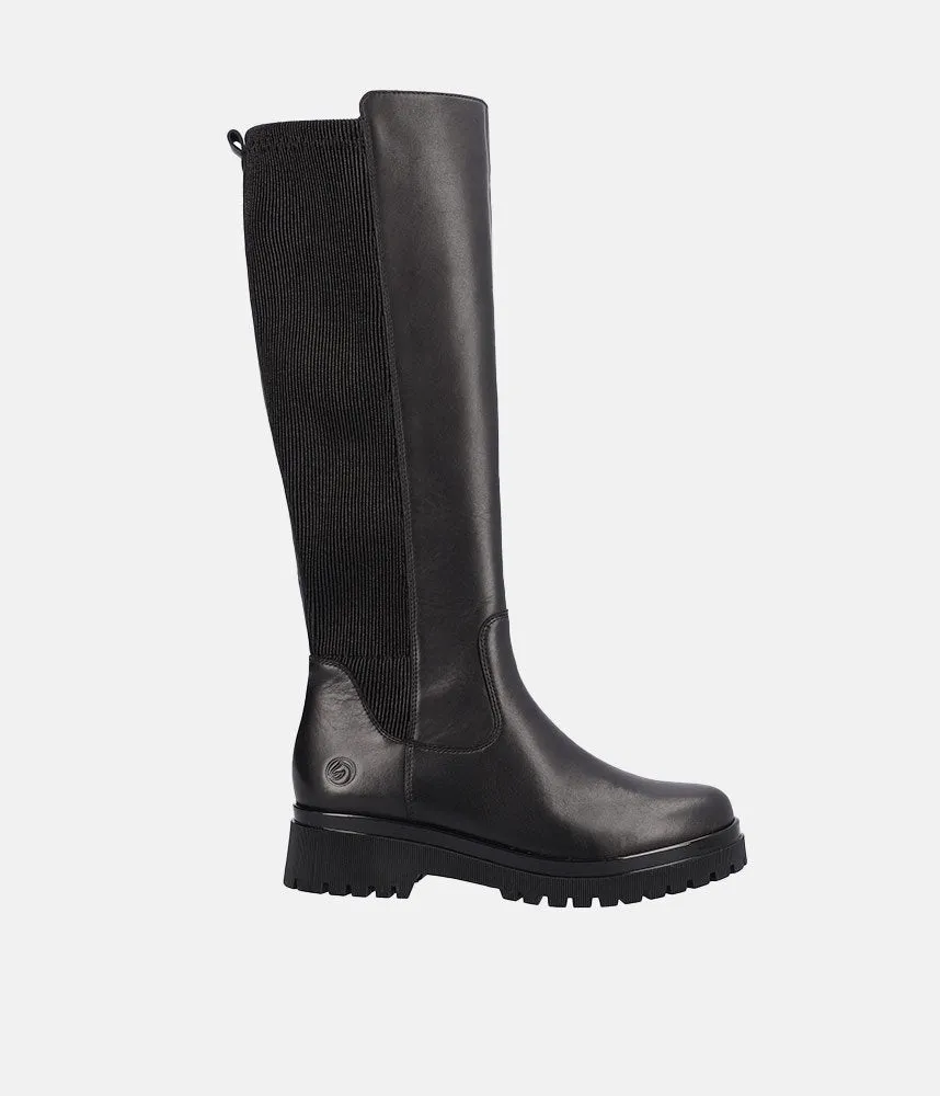 Remonte Classic Black Leather Long Boots