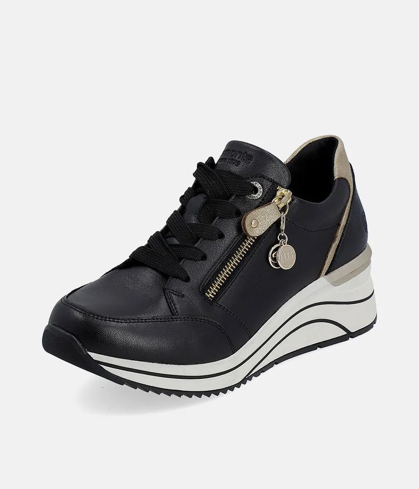 Remonte Sporty Black Wedge Sneakers