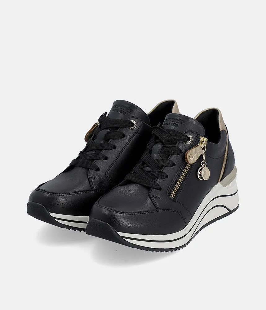Remonte Sporty Black Wedge Sneakers