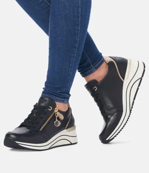 Remonte Sporty Black Wedge Sneakers