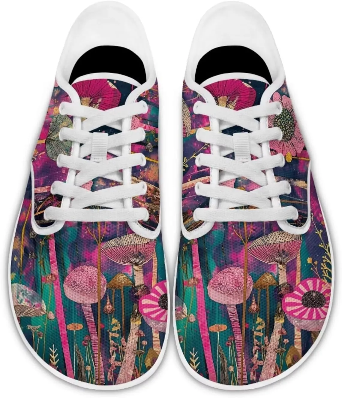 Retro Hippie Flower Power Barefoot Shoes Women Dressy Flat Sole Casual Sneakers Walking Workout Tennis Shoes