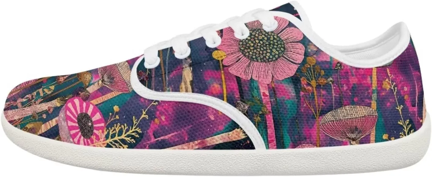 Retro Hippie Flower Power Barefoot Shoes Women Dressy Flat Sole Casual Sneakers Walking Workout Tennis Shoes