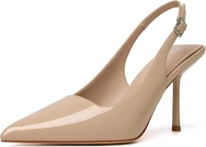 RIBONGZ Sexy Slingback Pumps Elegant Dressy Heels for Women Closed Toe Pointy High Heels Wedding Bride Prom Party Evening Shoes