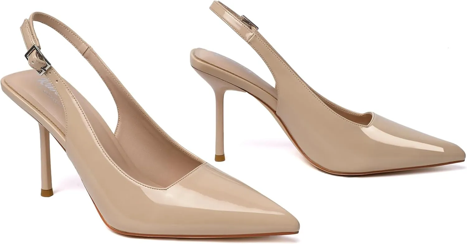 RIBONGZ Sexy Slingback Pumps Elegant Dressy Heels for Women Closed Toe Pointy High Heels Wedding Bride Prom Party Evening Shoes
