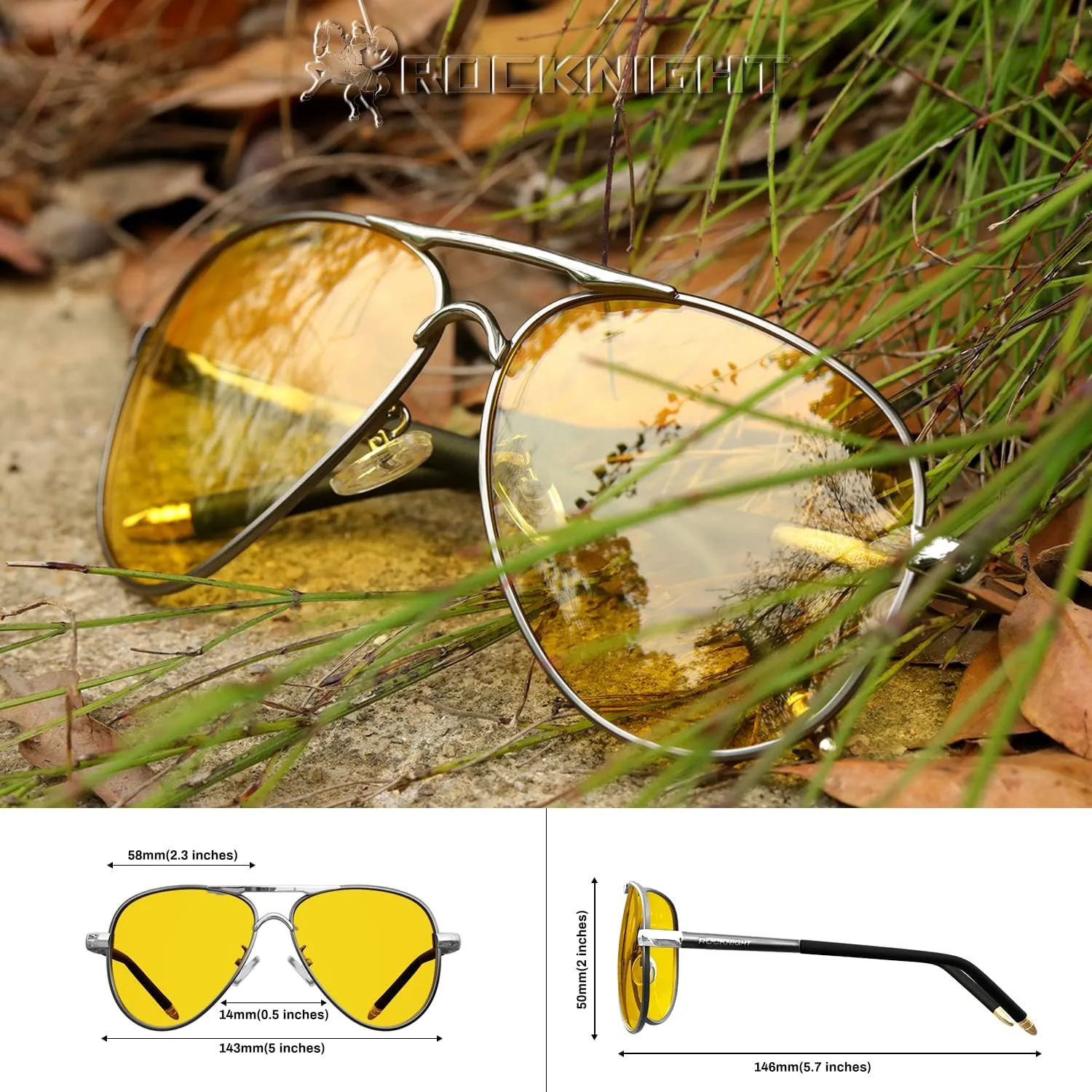 ROCKNIGHT Polarized Aviator Sunglasses for Men Women Metal Flat Top Sunglasses lightweight Driving UV400 Outdoor 58mm
