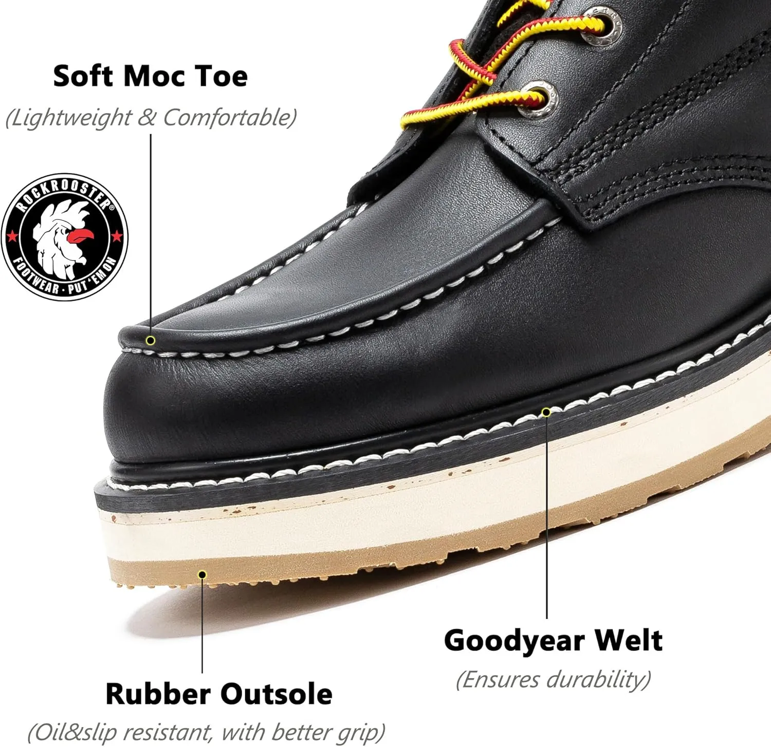 ROCKROOSTER Magnolia 6" Side-Zipper Wedge Boots for Men, Lightweight Soft Moc Toe Motorcycle Boots SAP309-Brown, SAP309BK-Black, SAP310-Black